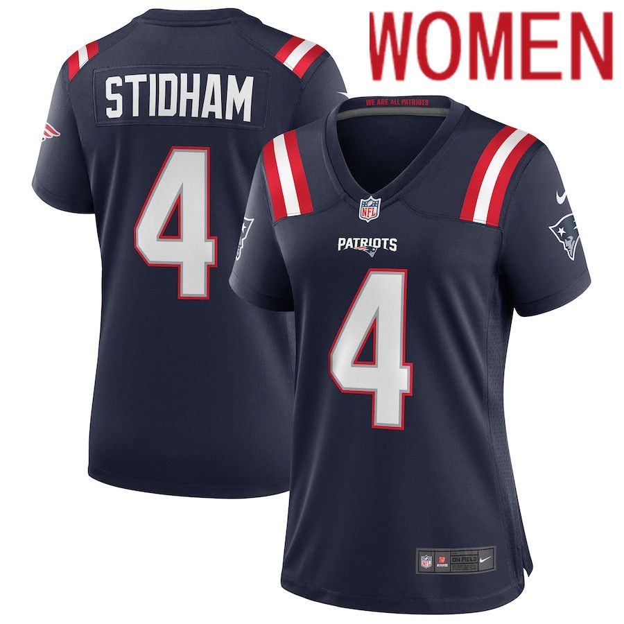 Cheap Women New England Patriots 4 Jarrett Stidham Nike Navy Game NFL Jersey